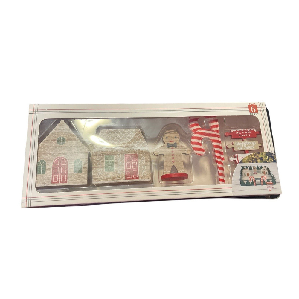 Christmas Props Gingerbread Bakery 2023 For Tiered Tray Wood & Fabric 6 Pc New